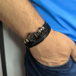 Bransoletka męska skórzana z kotwicą