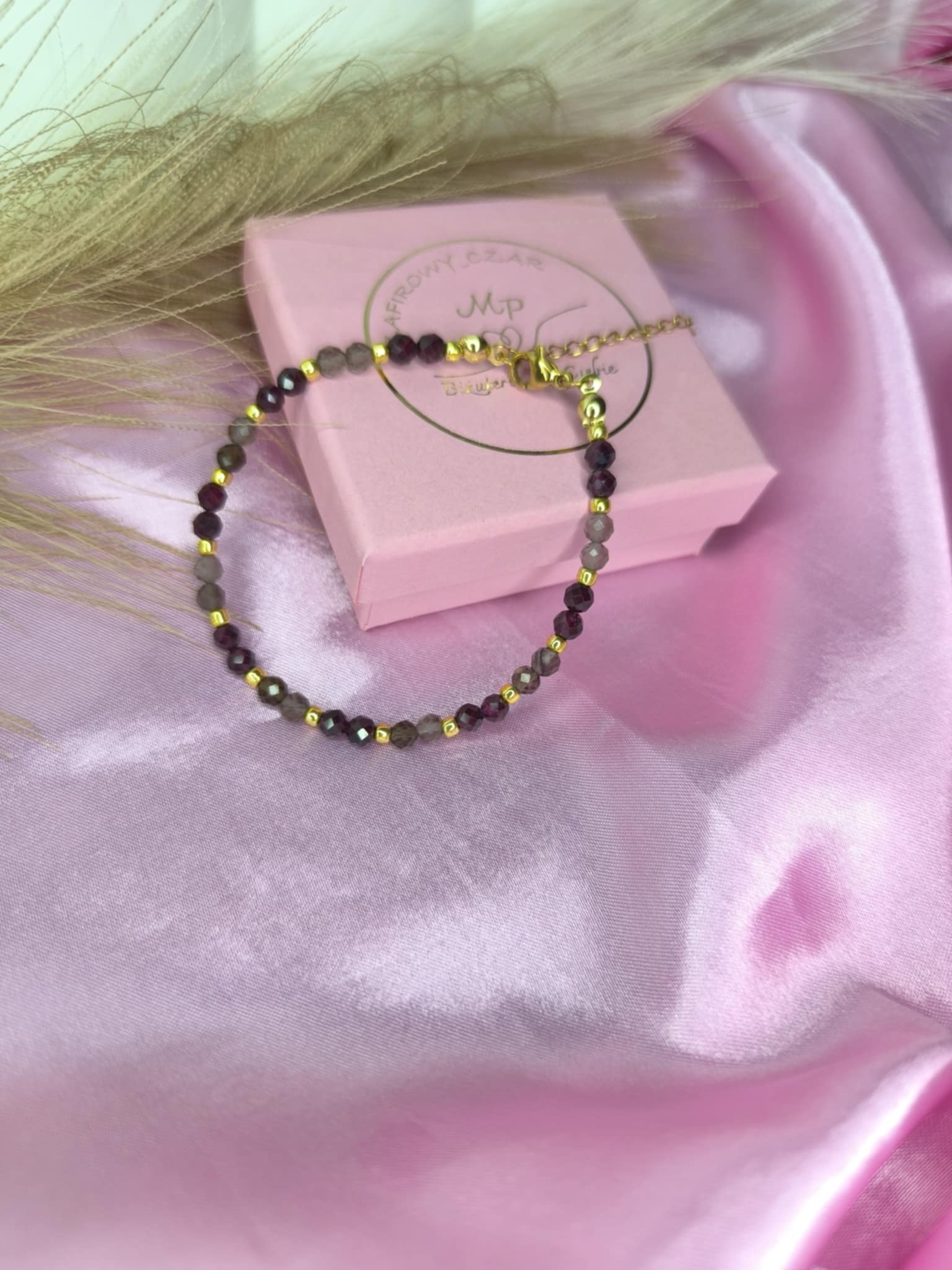 Bransoletka uziemienie i pasja z granatu i kwarcu dymnego