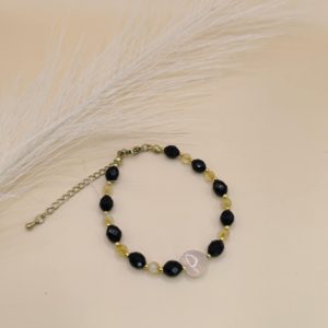 Bransoletka czarny turmalin, cytryn i kwarc różowy