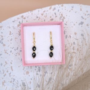 Kolczyki ze stali szlachetnej z czarnego turmalinu