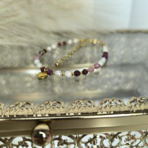 Perłowa miłość - rubin bransoletka z kamieni naturalnych i naturalnych pereł
