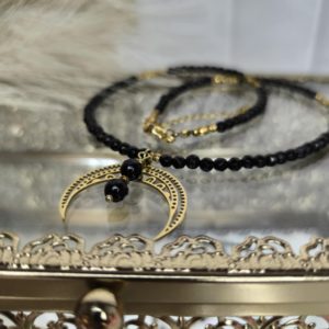 Naszyjnik lunula i czarny onyks